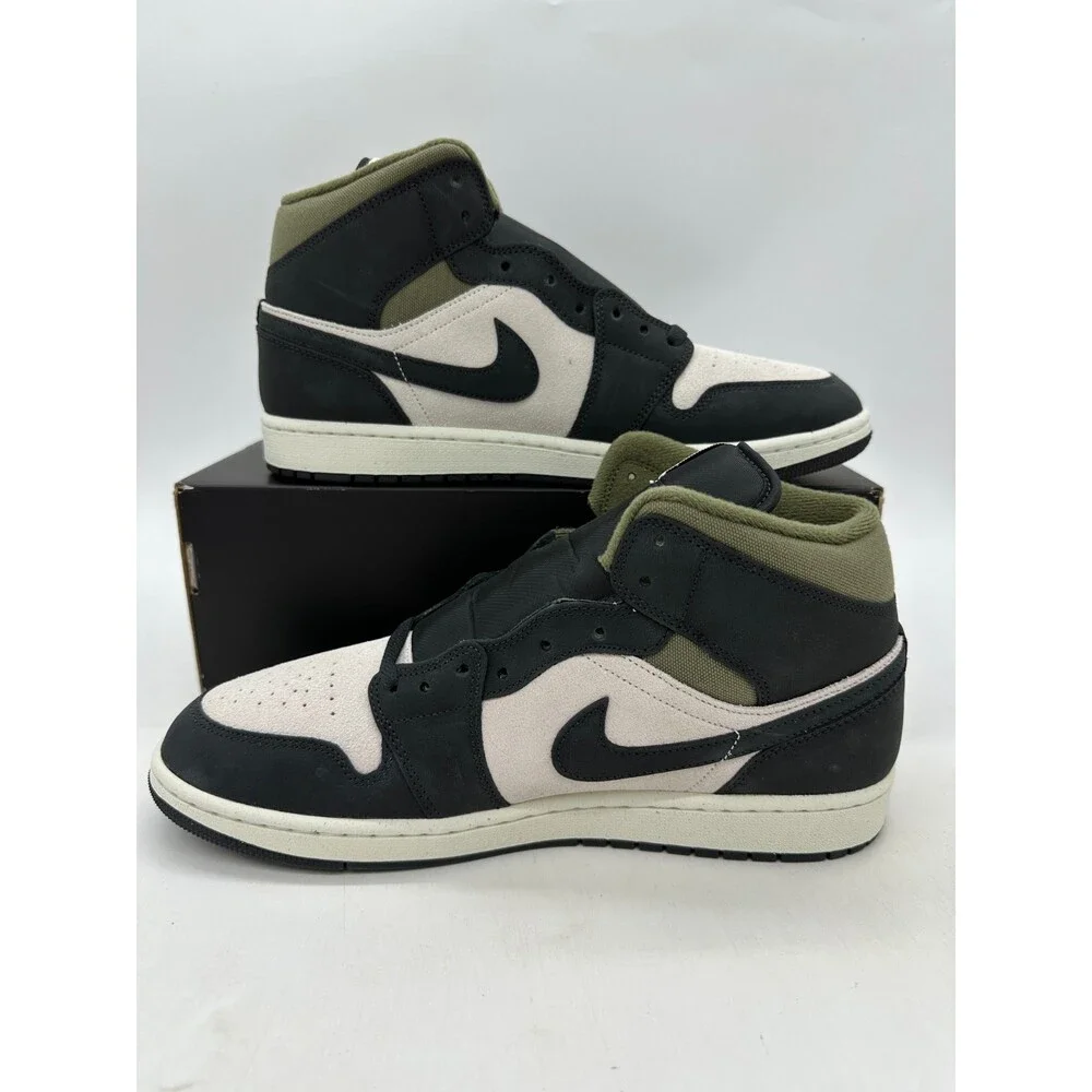Air Jordan 1 Mid SE Men's Size 13 Black Green Suede Athletic Shoes HV4091 102